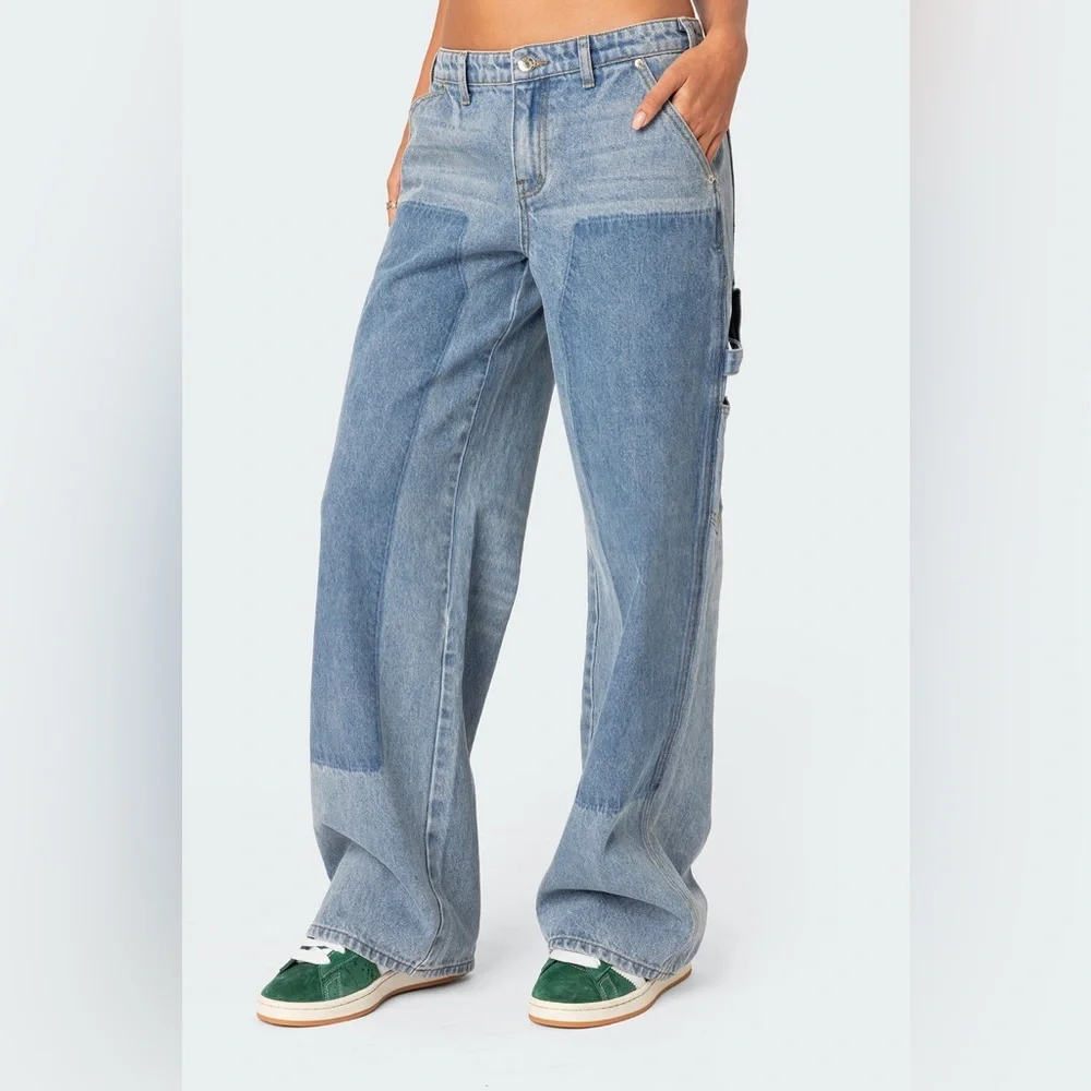 Edikted Faded Wash Low Rise Carpenter Jeans - Picture 2 of 8